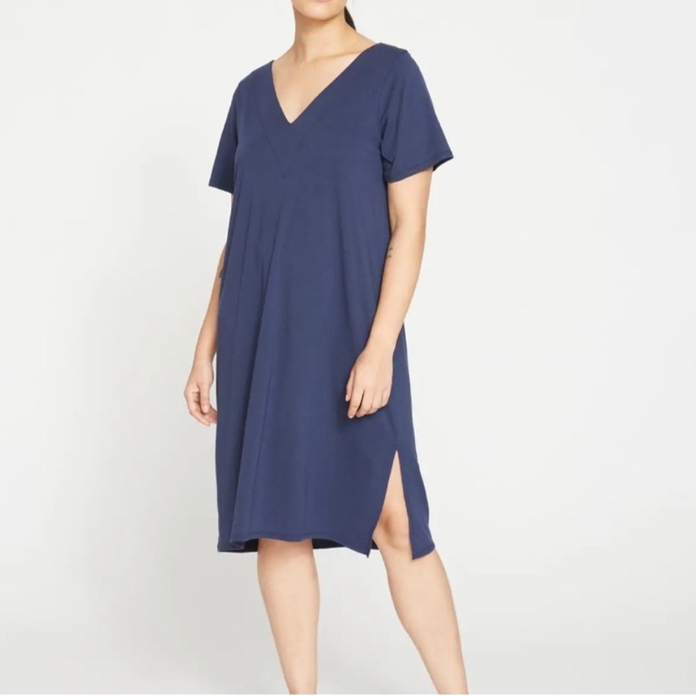 Universal Standard T-Shirt Dress Size 2XS 6-8 Short Sleeve Shift Slits In Blue - Picture 3 of 10